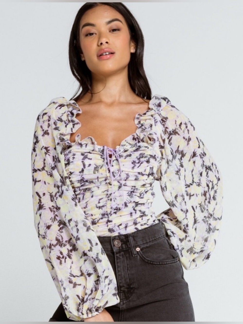 Free People Mabel Lilac Combo Abstract Print Blouse